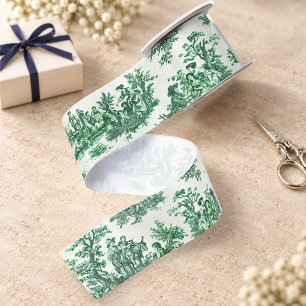 Ruban En Satin Toile de Jouy verte florale vintage
