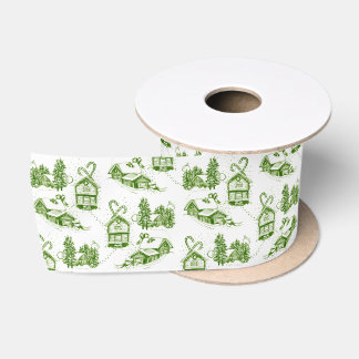 Ruban En Satin Toile de Noël neige | green