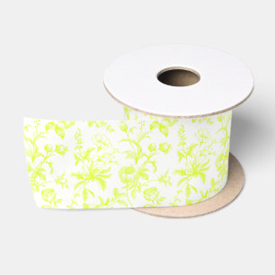 Ruban En Satin Toile Florale Grandmillennial Vert Citron Élégant