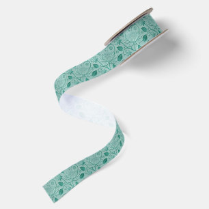 Ruban En Satin Tons de vert pastel motif lotus aspect embossé
