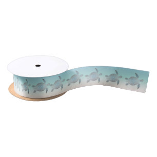 Ruban En Satin Tortues Argentées Style Plage Turquoise
