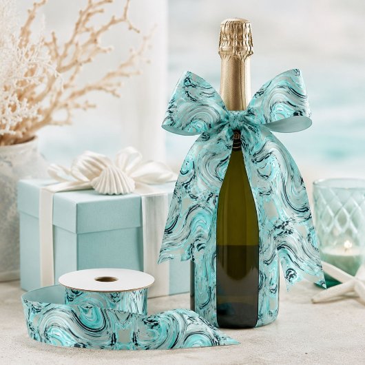 Ruban En Satin Tourbillons de style côtier Menthe Océan Mer Aqua