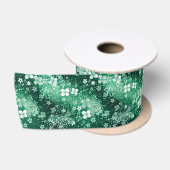 Ruban En Satin Trèfles et points blancs chic sur fond vert foncé (Bobine)