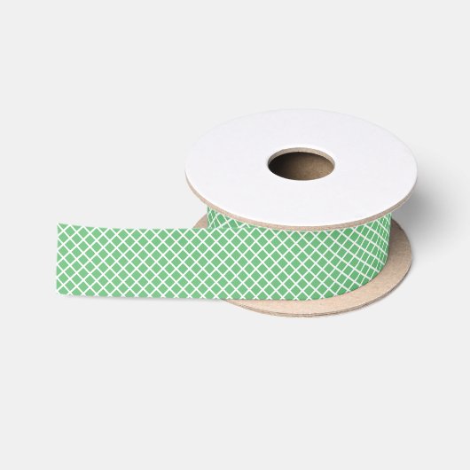 Ruban En Satin Trellis Diamant Blanc - Vert d'Été (Bobine)