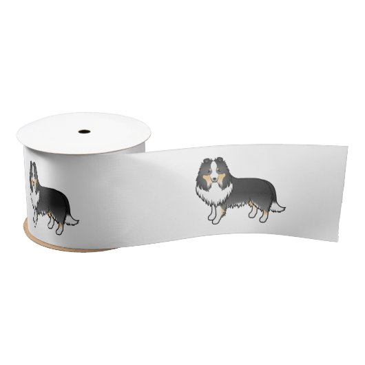 Ruban En Satin Tricolor Shetland Sheepdog Sheltie Dessin Chien (Bobine)