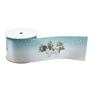Ruban En Satin Tricolore Papillon Cute Dog Dans Une Forêt D'Hiver