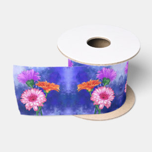 Ruban En Satin Trois superbes Gerberas de couleurs - Dessin d'art