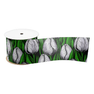 Ruban En Satin Tulières blanches avec feuilles verts