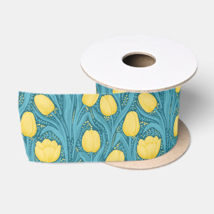 Ruban En Satin Tulipes en bleu et jaune