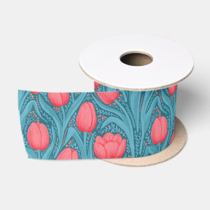 Ruban En Satin Tulipes en bleu et rouge