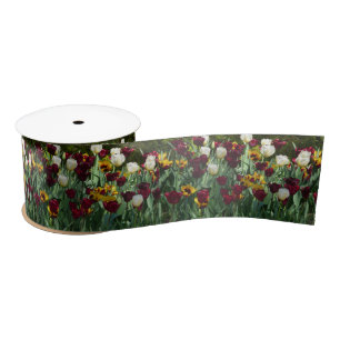 Ruban En Satin Tulipes Marron et Jaune Floral Coloré