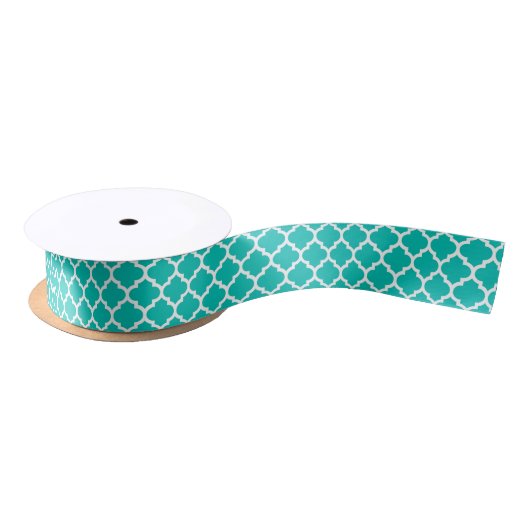Ruban En Satin Turquoise Blanc Marocain Quatrefoil Trellis Motif (Bobine)