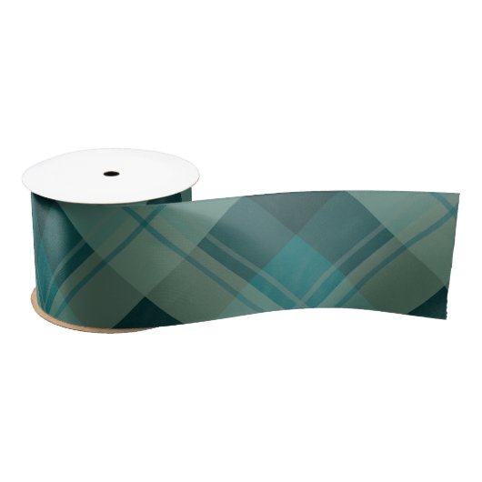 Ruban En Satin Turquoise moderne Vert Bleu Plaid Motif Noël (Bobine)