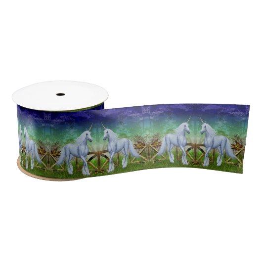 Ruban En Satin Unicorn Woodland Gate Imaginaire Horse Art (Bobine)