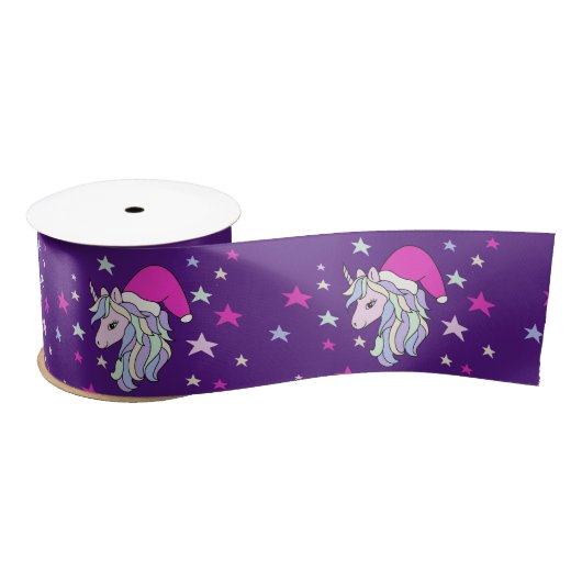 Ruban En Satin Unicorne Père Noël Casquette de Noël violet (Bobine)