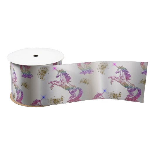 Ruban En Satin Unicornes arc-en-ciel cristal (Bobine)
