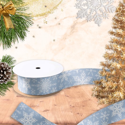 Ruban En Satin Vacances d'hiver Blue Christmas Snowflakes