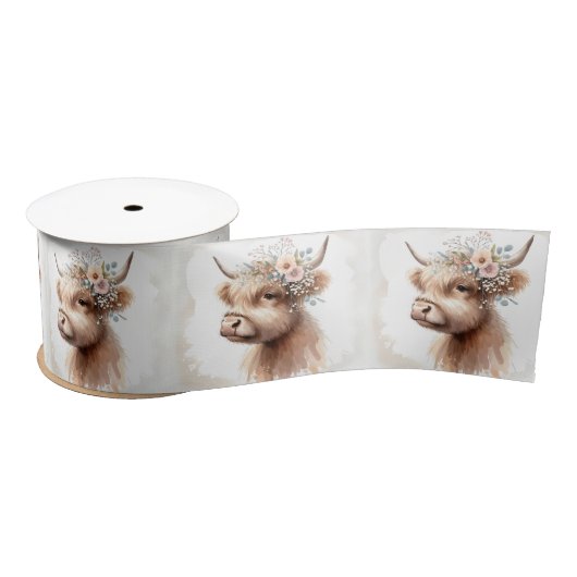 Ruban En Satin Vache Boho Highland portant des fleurs nuptiales (Bobine)