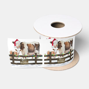 Ruban En Satin Vache de Noël et veau en neige