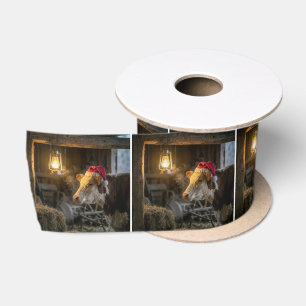 Ruban En Satin Vache Hereford de Noël dans une grange