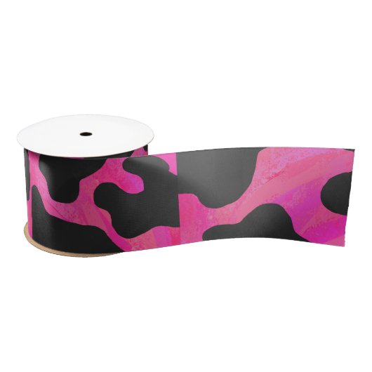 Ruban En Satin Vache rose chaud et noir (Bobine)