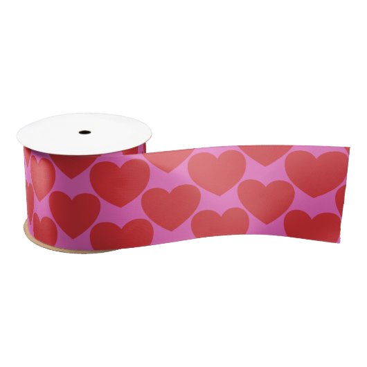 Ruban En Satin Valentine's Day Pink and Red Heart Pattern (Bobine)
