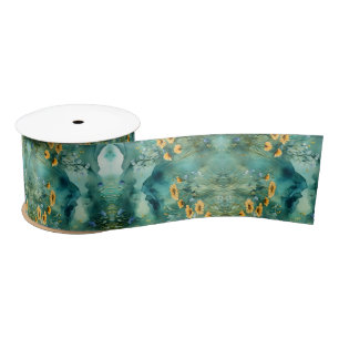 Ruban En Satin Vert doux paysage aquarelle fleurs sauvages