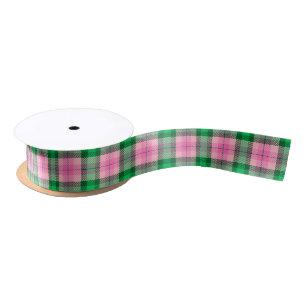Ruban En Satin Vert émeraude, carreaux prépa rose vif LG