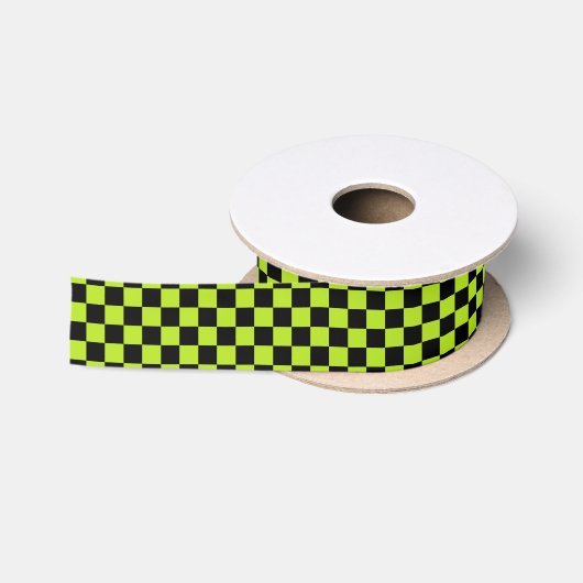 Ruban En Satin Vert et noir de chaux Checkered (Bobine)