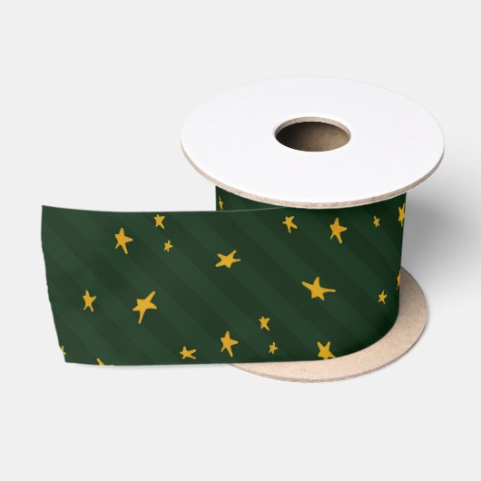 Ruban En Satin Vert étoilé rayé Noël de vacances (Bobine)