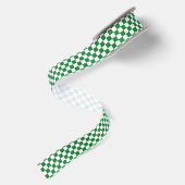 Ruban En Satin Vert-foncé et blanc Checkered (Dos)