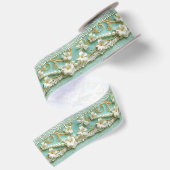 Ruban En Satin Vert Menthe Floral (Dos)