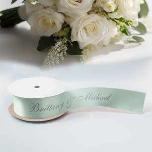 Ruban En Satin Vert Menthe Mariage Calligraphie Élégante Script