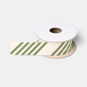 Ruban En Satin Vert olive et beige cinq rayures motif