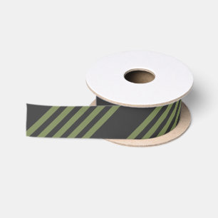 Ruban En Satin Vert olive et charbon de bois cinq bandes motif