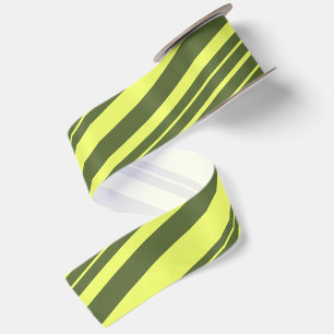 Ruban En Satin Vert olive et rayures jaune citron