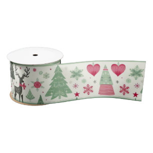 Ruban En Satin Vert renne de Noël festif mignon
