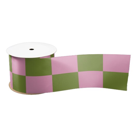 Ruban En Satin Vert rose À damiers En vichy Motif (Bobine)