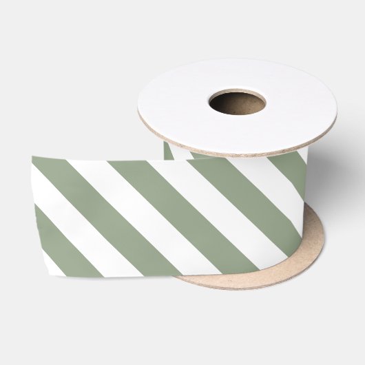 Ruban En Satin Vert sauge et rayure blanche (Bobine)