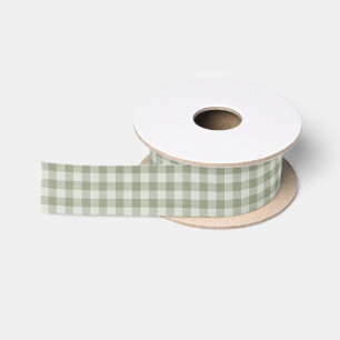 Ruban En Satin Vert sauge Gingham carreaux de buffle texture lin