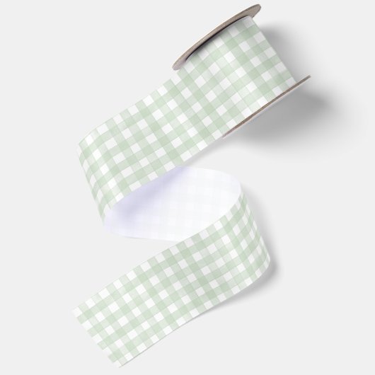 Ruban En Satin Vert Sauge Gingham Classique (Dos)