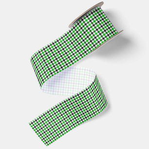 Ruban En Satin Vichy vert noir et blanc à carreaux