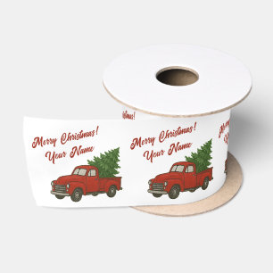 Ruban En Satin Vieux camionnette rouge vintage avec arbre de Noël