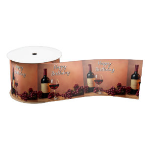 Ruban En Satin Vignoble élégant Joyeux Anniversaire Vin & Raisins
