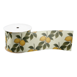 Ruban En Satin Vintage Botanical Lemon & Green Leaves 