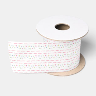Ruban En Satin Vintage Floral Rose Motif blanc