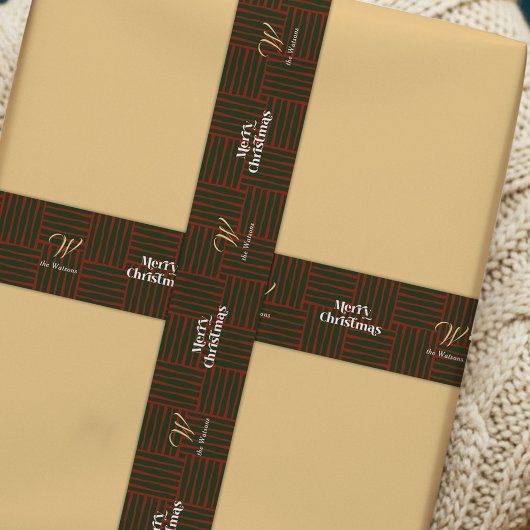 Ruban En Satin Vintage Noël Rouge Vert Plaid Nom de famille