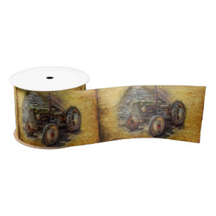 Ruban En Satin Vintage tracteur de ferme Old Barn Shed