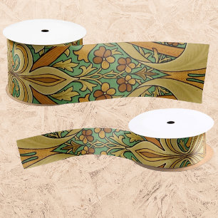 Ruban En Satin Vintage William Morris Orange Jaune Vert