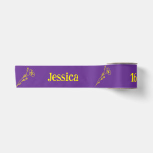 Ruban En Satin Violet et jaune floraux brillants et heureux